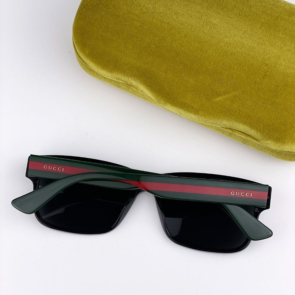 NEW Gucci GG0340S 006 Rectangle Black Green Sunglasses - Picture 11 of 14